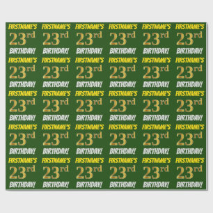 Green, Faux/Imitation Gold, "23rd BIRTHDAY" Wrapping Paper