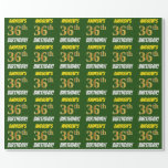 [ Thumbnail: Green, Faux/Imitation Gold, "36th Birthday" Wrapping Paper ]