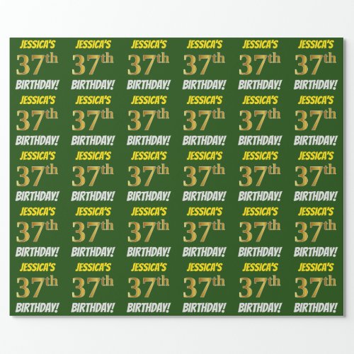 Green FauxImitation Gold 37th BIRTHDAY Wrapping Paper