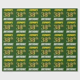 Green, Faux/Imitation Gold, "38th BIRTHDAY" Wrapping Paper