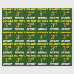 Green, Faux/Imitation Gold, "3rd BIRTHDAY" Wrapping Paper