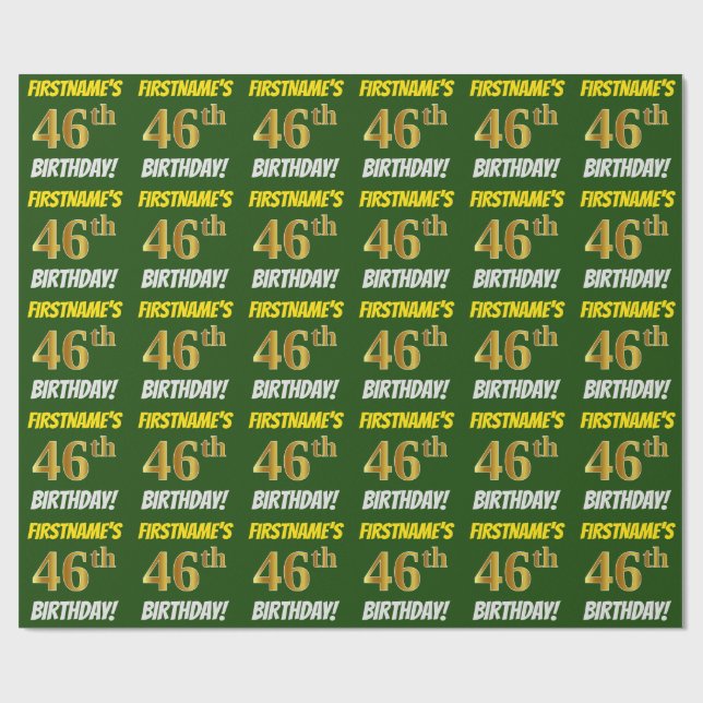 Green, Faux/Imitation Gold, "46th BIRTHDAY" Wrapping Paper (Flat)