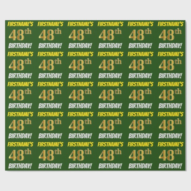 Green, Faux/Imitation Gold, "48th BIRTHDAY" Wrapping Paper (Flat)