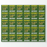 [ Thumbnail: Green, Faux/Imitation Gold, "50th Birthday" Wrapping Paper ]
