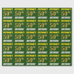 Green, Faux/Imitation Gold, "50th BIRTHDAY" Wrapping Paper