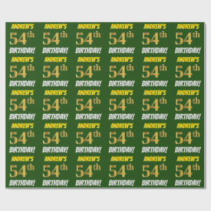 Green, Faux/Imitation Gold, "54th BIRTHDAY" Wrapping Paper
