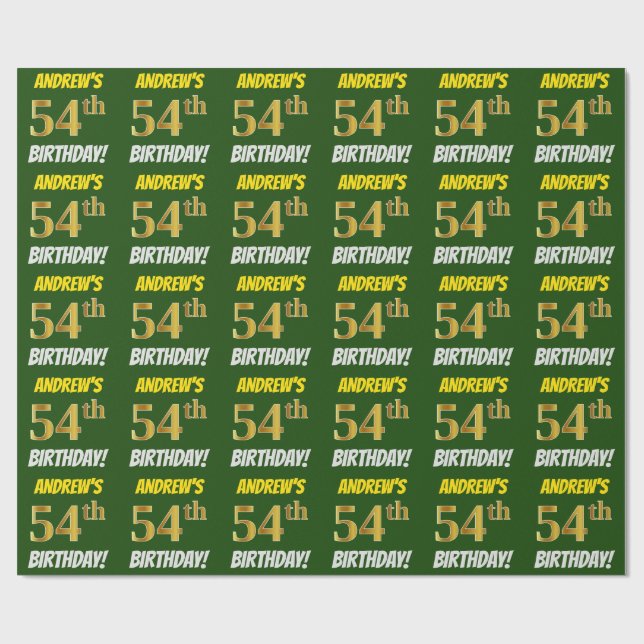 Green, Faux/Imitation Gold, "54th BIRTHDAY" Wrapping Paper (Flat)