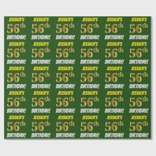 Green, Faux/Imitation Gold, "56th BIRTHDAY" Wrapping Paper