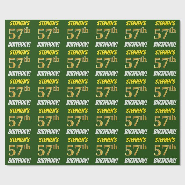 Green, Faux/Imitation Gold, "57th BIRTHDAY" Wrapping Paper (Flat)