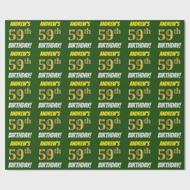 Green, Faux/Imitation Gold, "59th BIRTHDAY" Wrapping Paper (Flat)
