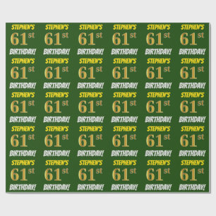 Green, Faux/Imitation Gold, "61st BIRTHDAY" Wrapping Paper