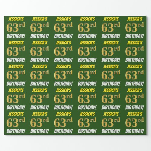 Green FauxImitation Gold 63rd BIRTHDAY Wrapping Paper