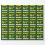 [ Thumbnail: Green, Faux/Imitation Gold, "64th Birthday" Wrapping Paper ]