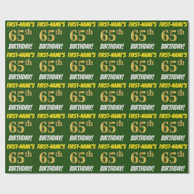 Green, Faux/Imitation Gold, "65th BIRTHDAY" Wrapping Paper (Flat)