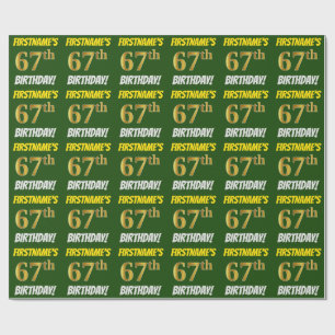 Green, Faux/Imitation Gold, "67th BIRTHDAY" Wrapping Paper