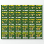 [ Thumbnail: Green, Faux/Imitation Gold, "69th Birthday" Wrapping Paper ]
