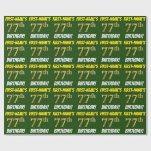 Green, Faux/Imitation Gold, "77th BIRTHDAY" Wrapping Paper