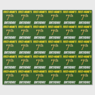 Green, Faux/Imitation Gold, "7th BIRTHDAY" Wrapping Paper