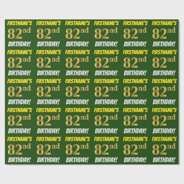 Green, Faux/Imitation Gold, "82nd BIRTHDAY" Wrapping Paper (Flat)
