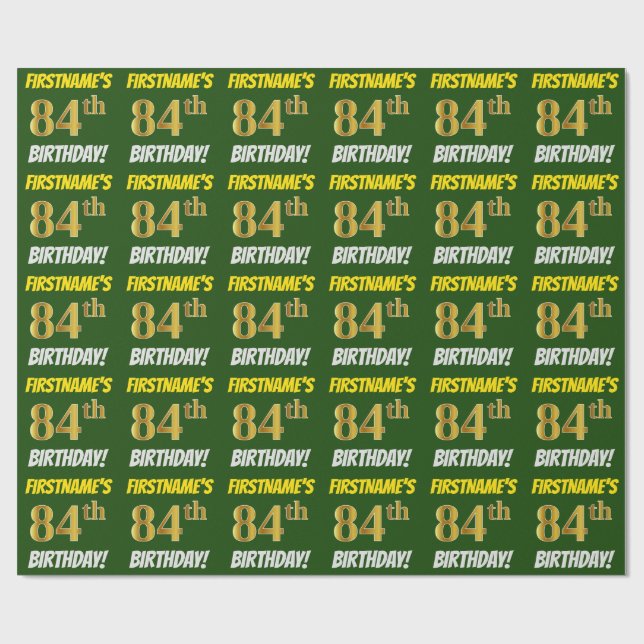 Green, Faux/Imitation Gold, "84th BIRTHDAY" Wrapping Paper (Flat)