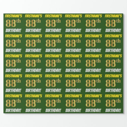 Green FauxImitation Gold 88th BIRTHDAY Wrapping Paper