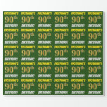 [ Thumbnail: Green, Faux/Imitation Gold, "90th Birthday" Wrapping Paper ]