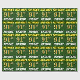 Green, Faux/Imitation Gold, "91st BIRTHDAY" Wrapping Paper