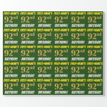 [ Thumbnail: Green, Faux/Imitation Gold, "92nd Birthday" Wrapping Paper ]