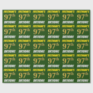 Green, Faux/Imitation Gold, "97th BIRTHDAY" Wrapping Paper
