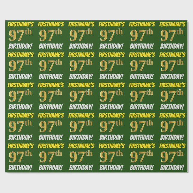 Green, Faux/Imitation Gold, "97th BIRTHDAY" Wrapping Paper (Flat)