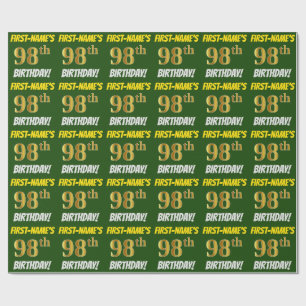 Green, Faux/Imitation Gold, "98th BIRTHDAY" Wrapping Paper