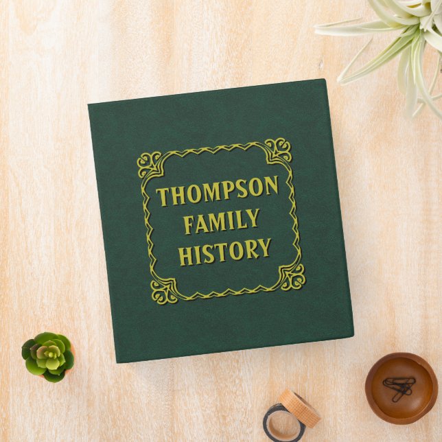 Green Faux Leather Family History Genealogy Album 3 Ring Binder (In Situ)