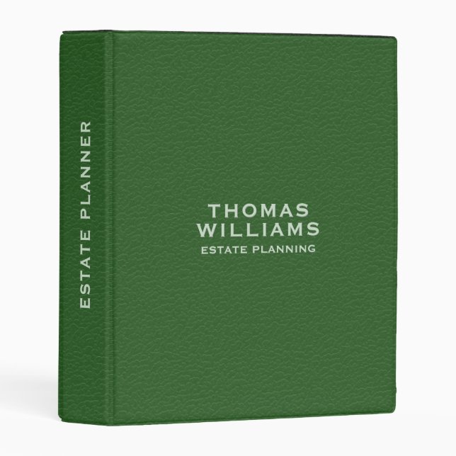 Green Faux Leather Look Light Green Typography Mini Binder (Front/Spine)