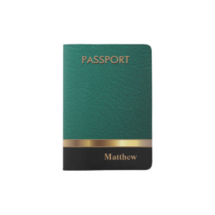 Green Faux Leather with Gold Accent Passport Holder