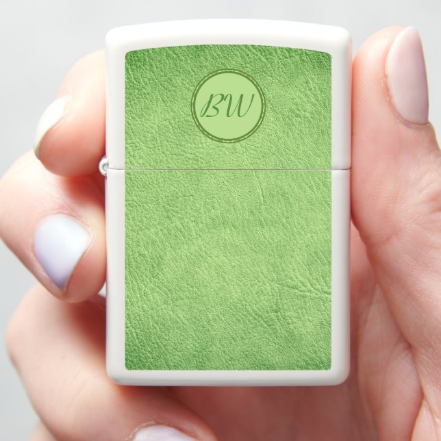 Green Faux Leather Zippo Lighter (In Hand)