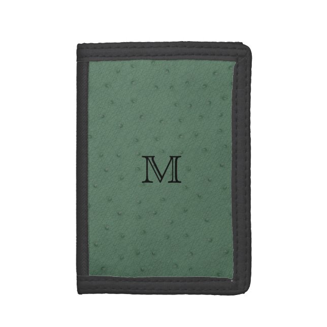 Green Faux Ostrich Custom Monogram Wallet (Front Vertical)