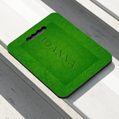 Green faux suede leather floral pattern monogram seat cushion