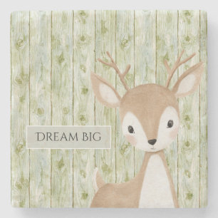 Green Faux Wood Cute Deer Stone Coaster
