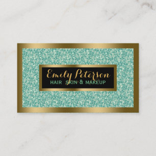 Green Fax Glitter Gold Accents Makeup Business Card