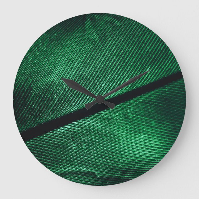 Green Feather, Beautiful Pattern Texture. Large Clock (Front)