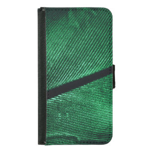 Green Feather, Beautiful Pattern Texture. Samsung Galaxy S5 Wallet Case