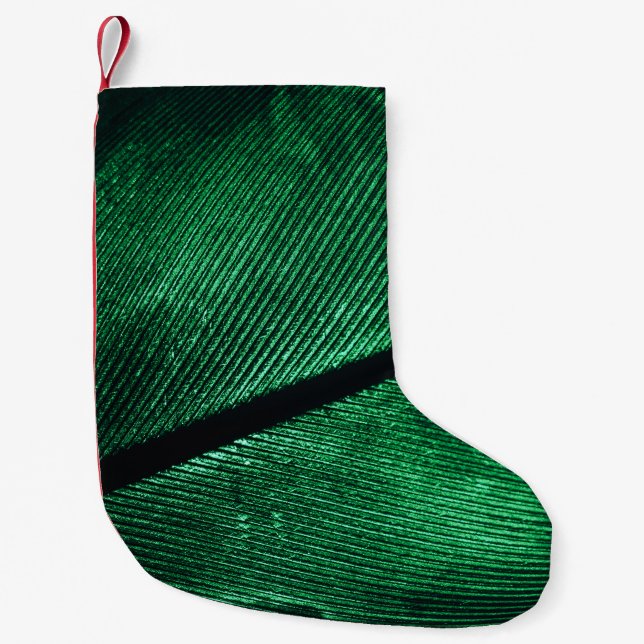 Green Feather, Beautiful Pattern Texture. Small Christmas Stocking (Front)