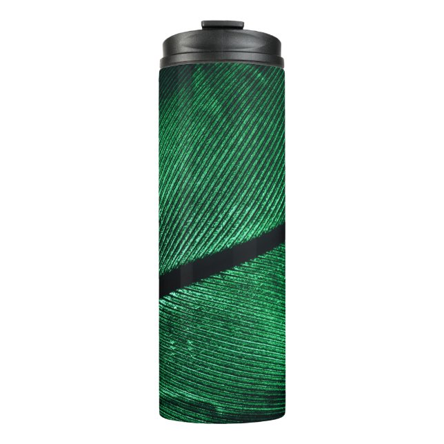 Green Feather, Beautiful Pattern Texture. Thermal Tumbler (Front)