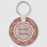Green Feathers Red Holiday Christmas Keychain