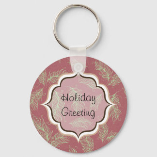 Green Feathers Red Holiday Christmas Keychain
