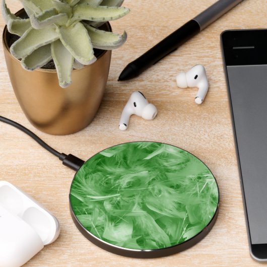 Green Feathers Wireless Charger (Desk 2)