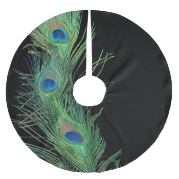 Green Feathers With Black Brushed Polyester Tree Skirt by Peacocks at Zazzle