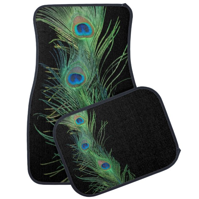 Green Feathers with Black Car Floor Mat (Set)