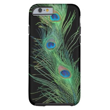 Green Feathers With Black Tough Iphone 6 Case by Peacocks at Zazzle