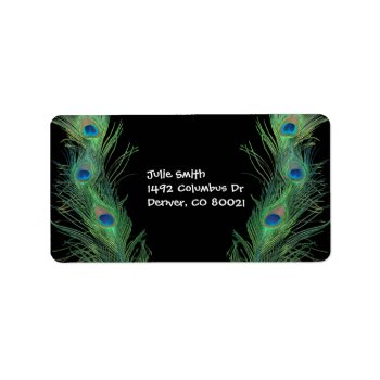 Green Feathers With Black Label by Peacocks at Zazzle